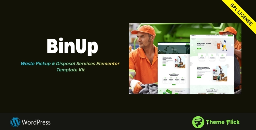 BinUp – Professional Waste Pickup & Disposal Elementor Template Kit for Eco-Friendly Businesses