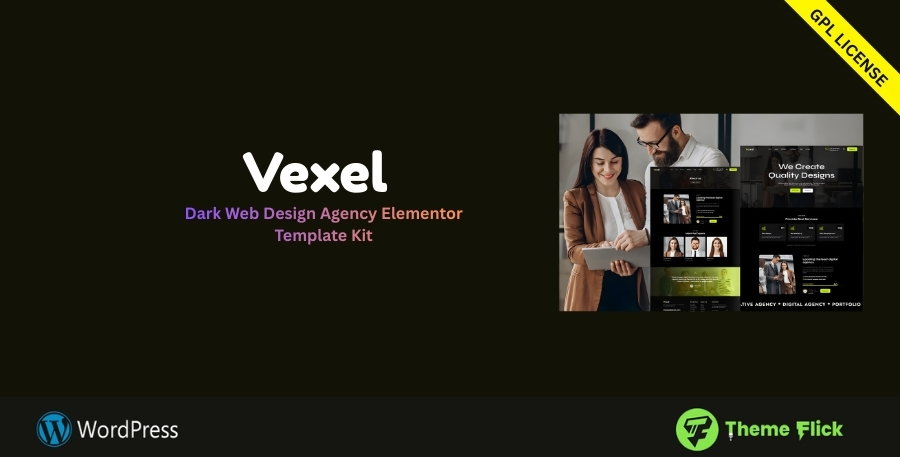 Vexel Dark Web Design Agency Elementor Template Kit – Creative Digital Agency Website for WordPress